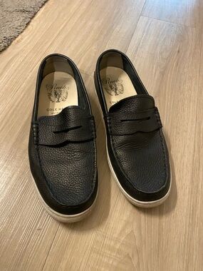 Cole Haan Black Leather Slip-On Penny Loafers with White Trim